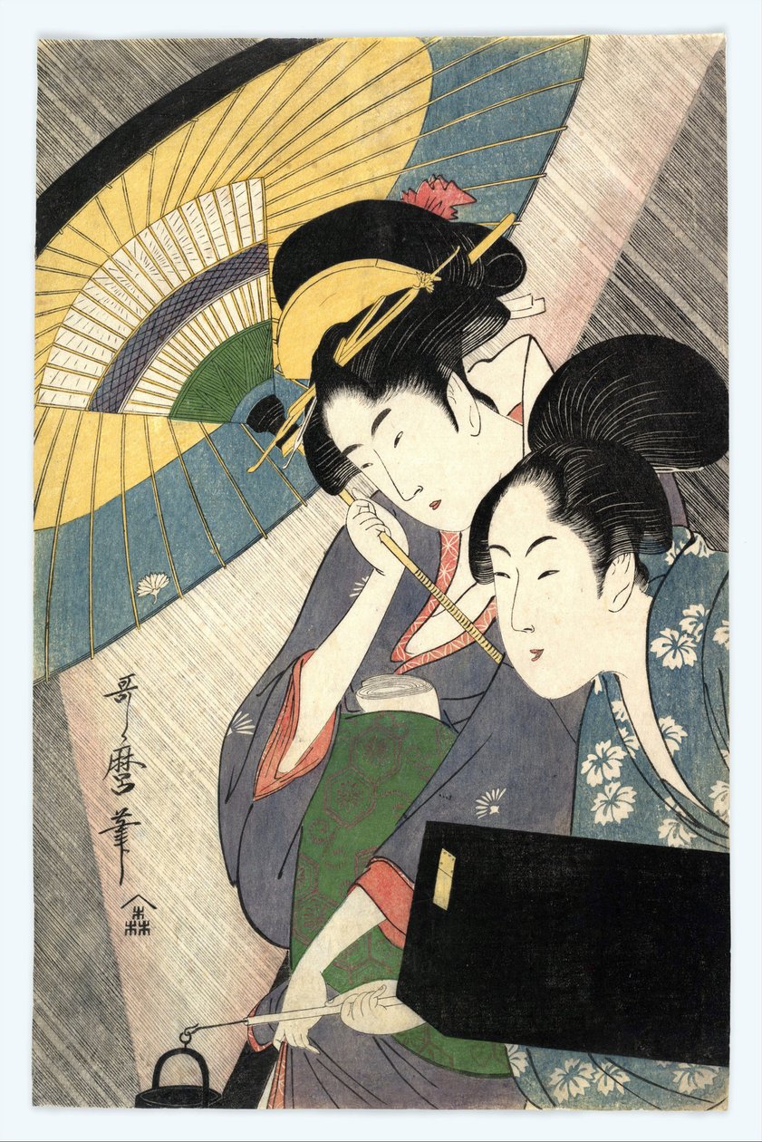 To kvinder under en paraply - To kvinder under en paraply af Utamaro, Kitagawa (1753-1806) af Kitagawa Utamaro