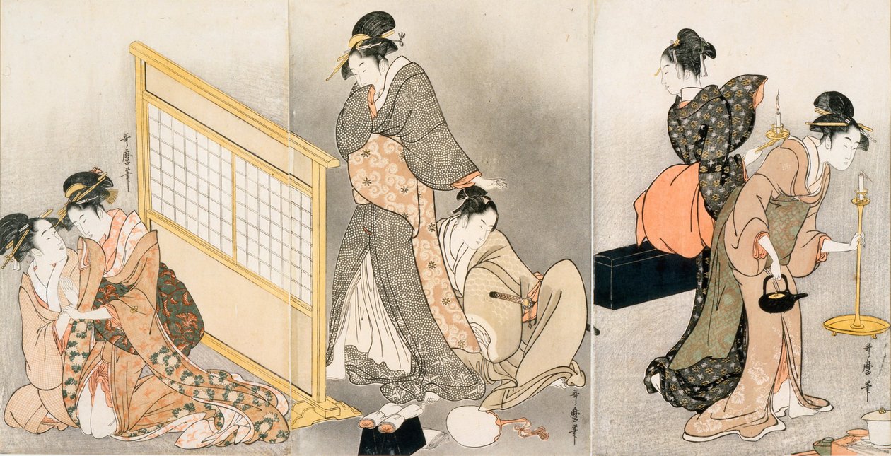 Dobbelt pude. Triptykon, ca 1794 af Kitagawa Utamaro