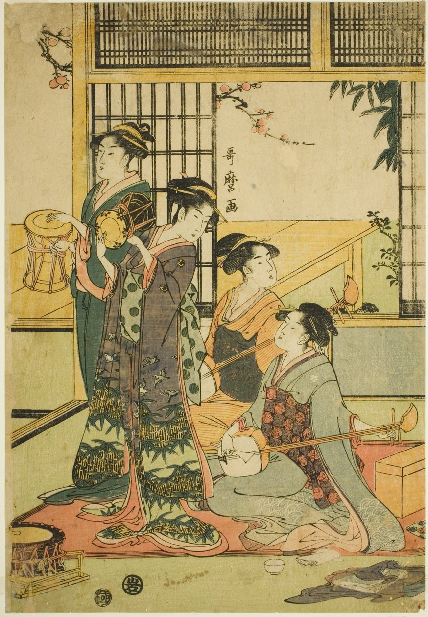 Trommer og Shamisen af Kitagawa Utamaro
