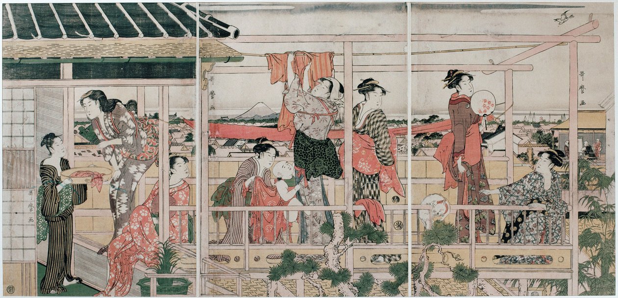 Tørring af tøj, ca. 1790 af Kitagawa Utamaro