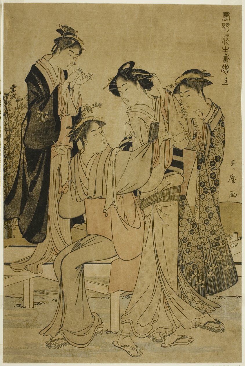 Elegant Pleasures: The Scent of Flowers, til højre (Furyu hana no ka asobi, jo) af Kitagawa Utamaro
