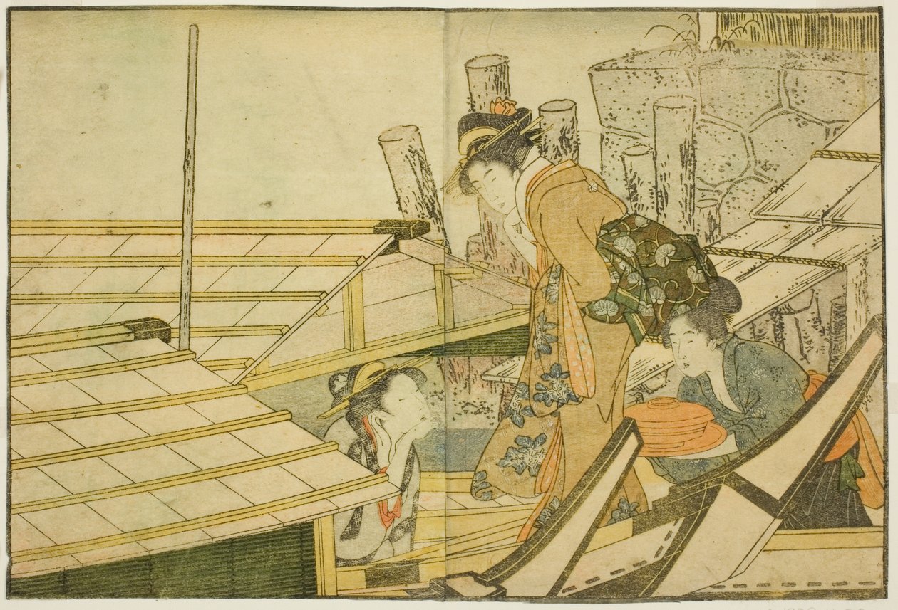 Begynder på lystbåde om sommeren fra den illustrerede bog "Picture Book: Flowers of the Four Seasons (Ehon shiki no hana)," vol. 1 af Kitagawa Utamaro