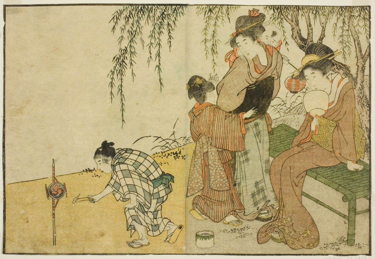 Nyder fyrværkeri, fra den illustrerede bog "Picture Book: Flowers of the Four Seasons (Ehon shiki no hana)," vol. 1 af Kitagawa Utamaro