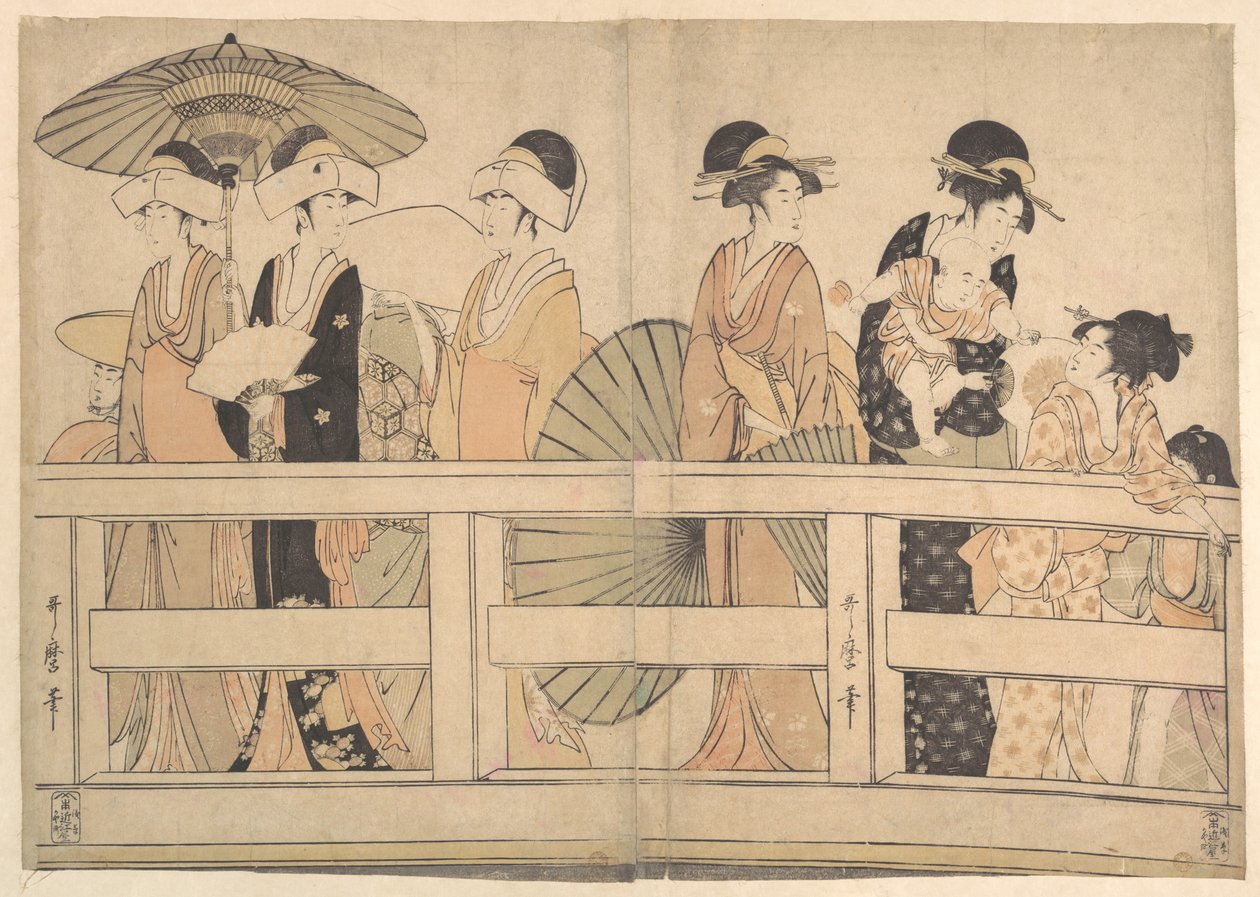 Nyd den kølige aftenbrise på og under broen af Kitagawa Utamaro