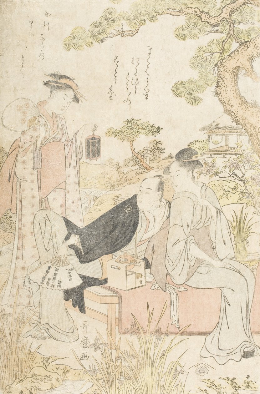 At nyde køligheden i en have af Kitagawa Utamaro