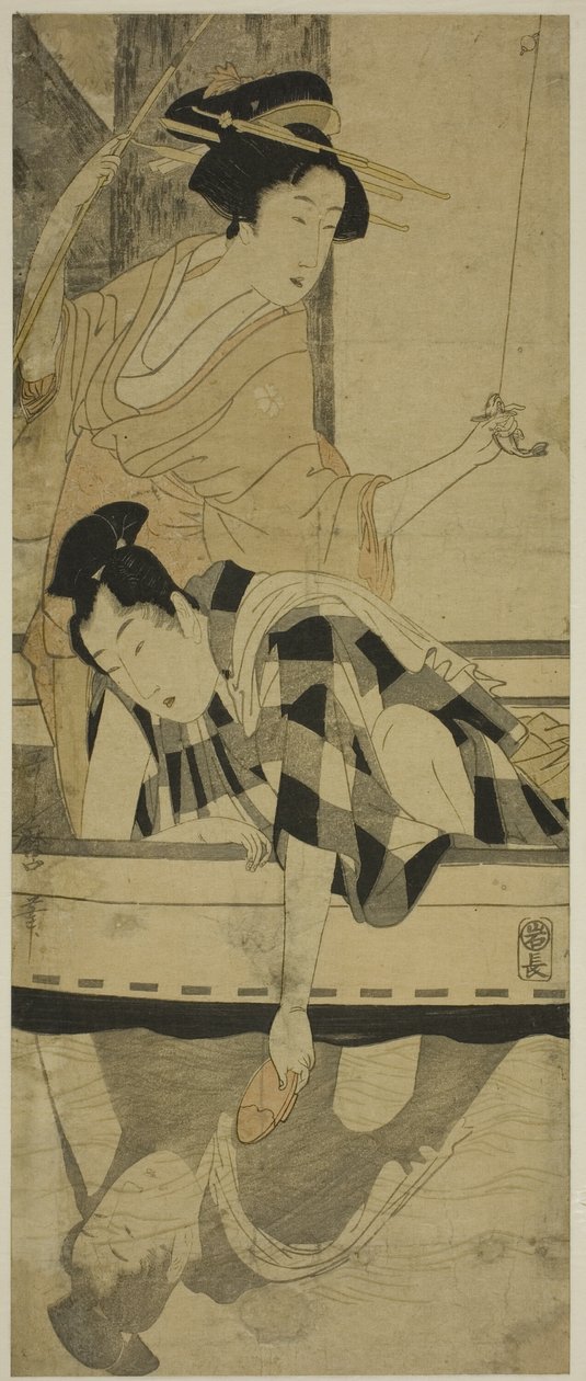 Fiskeri under en bro af Kitagawa Utamaro