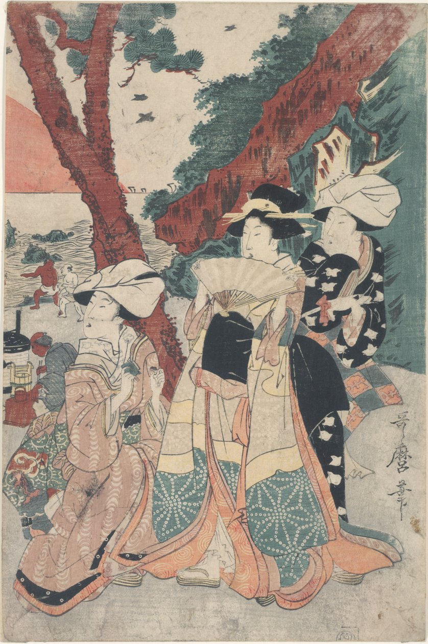 Futamigaura Beach ved det nye år af Kitagawa Utamaro