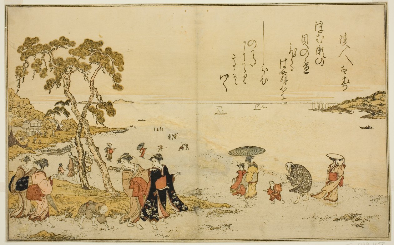 Samling af skaller ved lavvande, fra den illustrerede bog "Gaver fra Ebbe Tide (Shiohi no tsuto)" af Kitagawa Utamaro