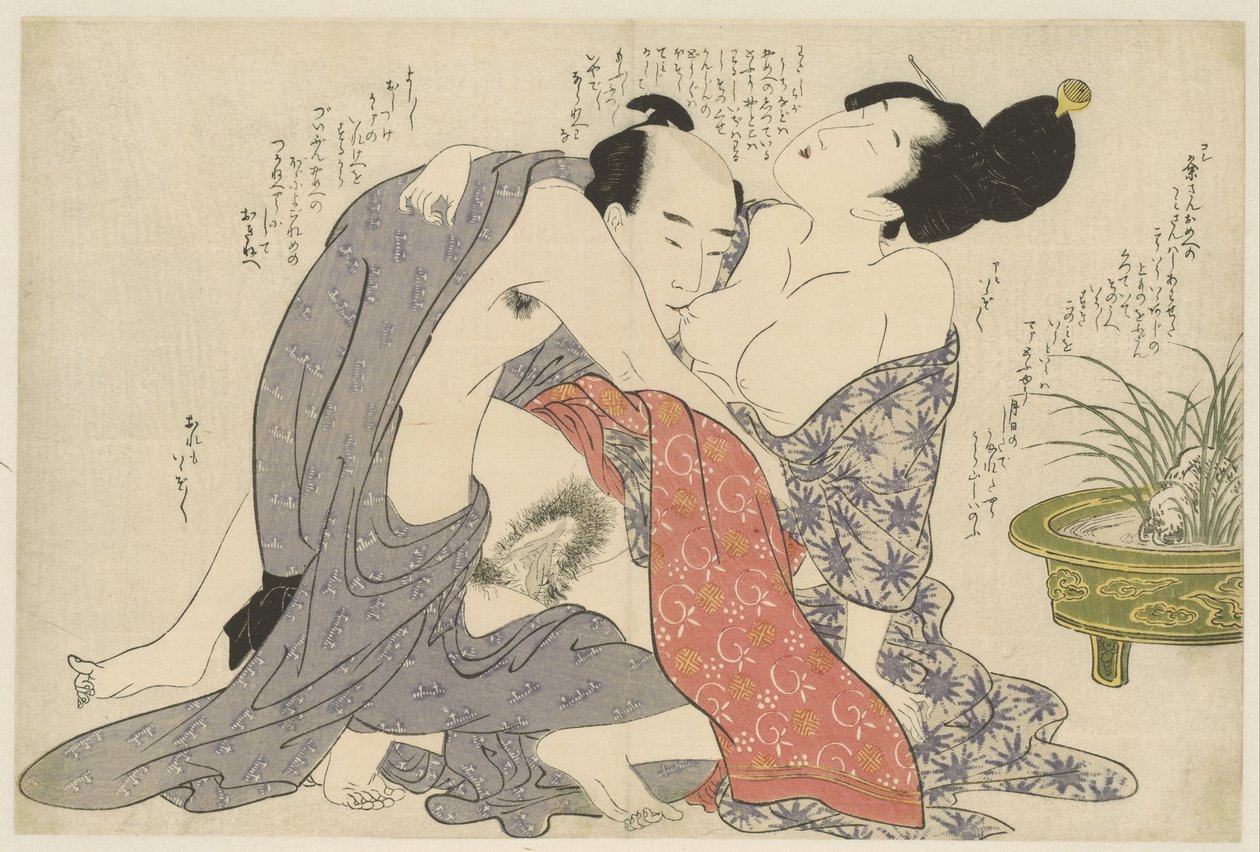 Hemmelig affære mellem en gift mand og en gift kvinde Negai no itoguchi (serietitel) af Kitagawa Utamaro