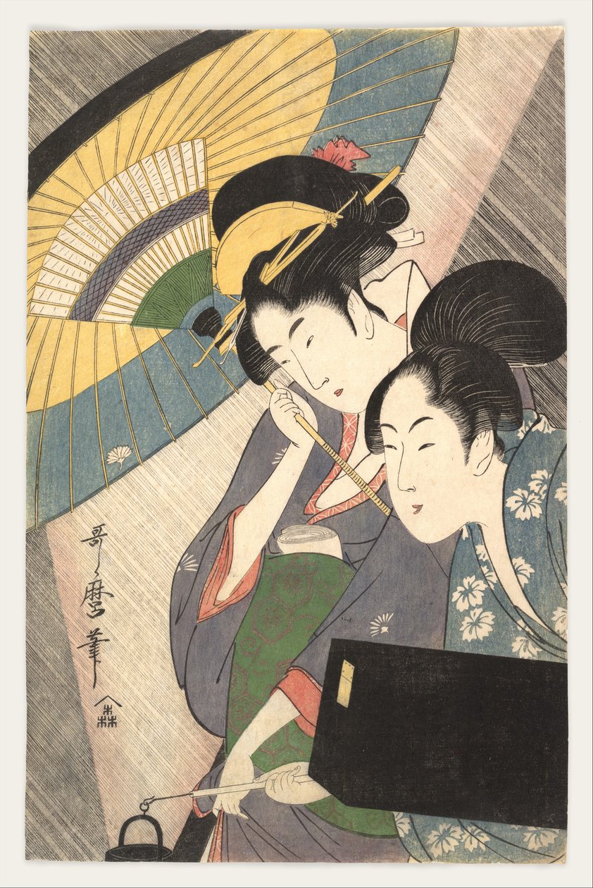 Geisha og hendes ledsager på en regnfuld nat af Kitagawa Utamaro