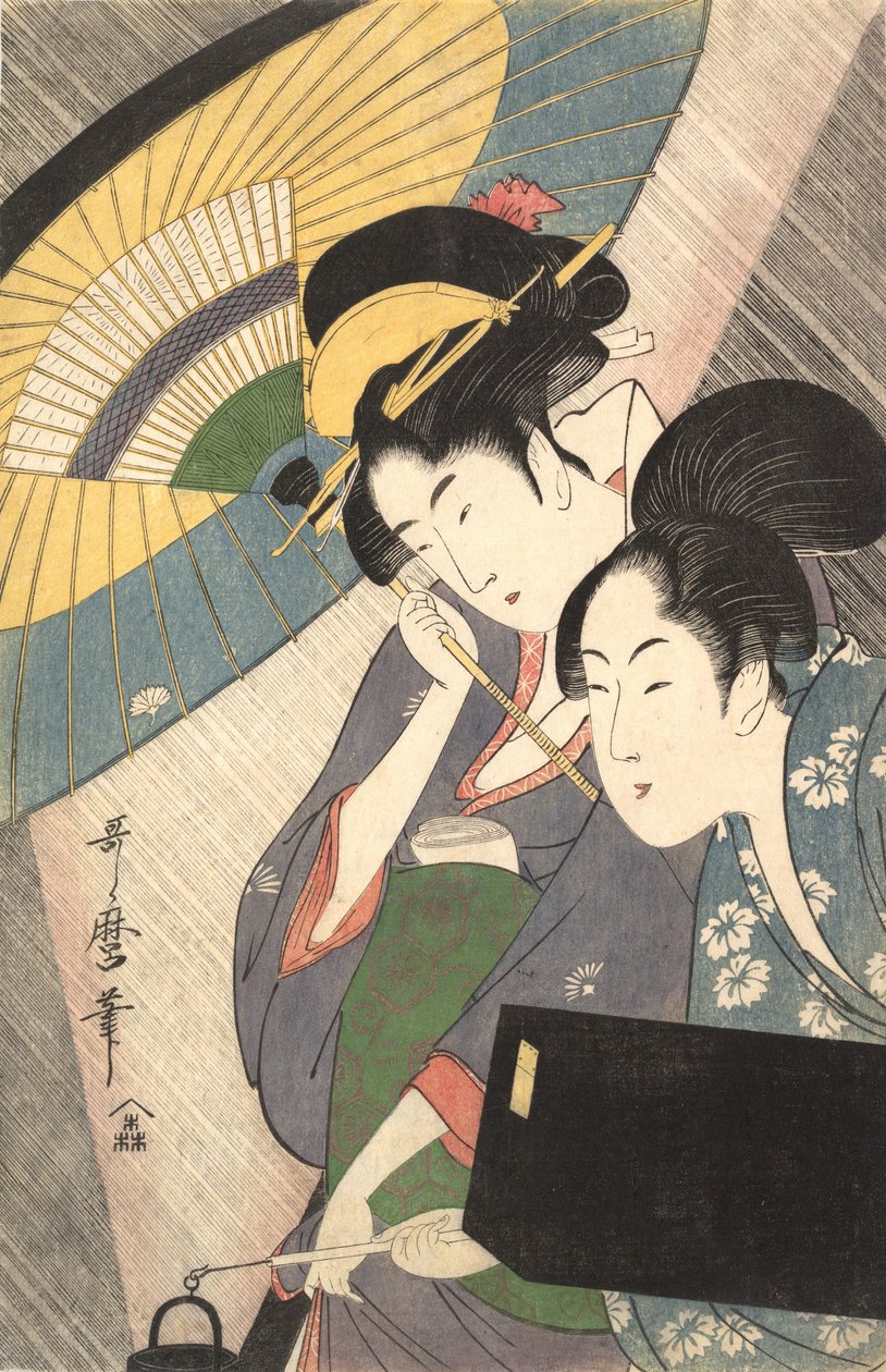 Geisha og ledsager på en regnfuld nat, ca. 1797. af Kitagawa Utamaro