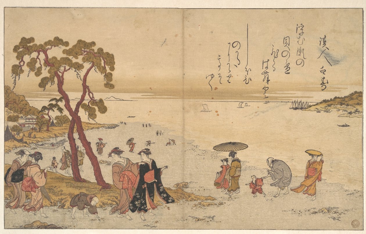 Piger, der samler muslingeskaller ved strandkanten af Kitagawa Utamaro