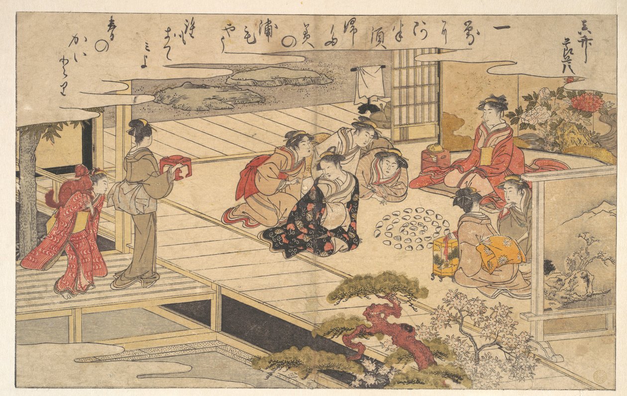 Piger, der leger med muslingeskaller af Kitagawa Utamaro
