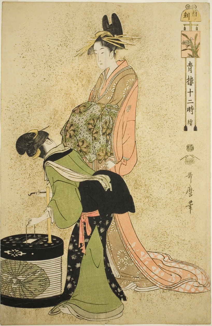 Hour of the Cock (Tori no koku), fra serien "Twelve Hours in Yoshiwara (Seiro juni toki tsuzuki)" af Kitagawa Utamaro
