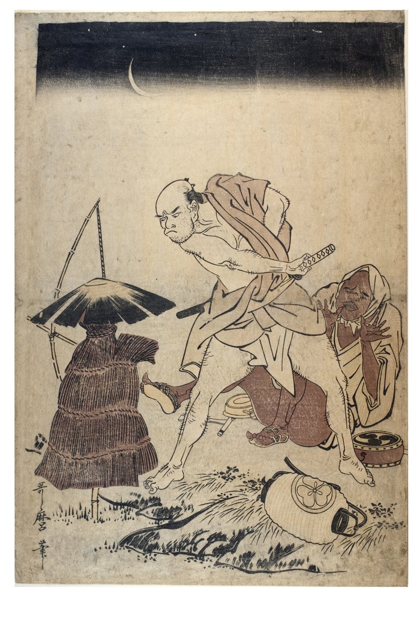 Mand truer fugleskræmsel på en mørk nat, ca. 1758-1806 (træbloktryk uden papir) af Kitagawa Utamaro