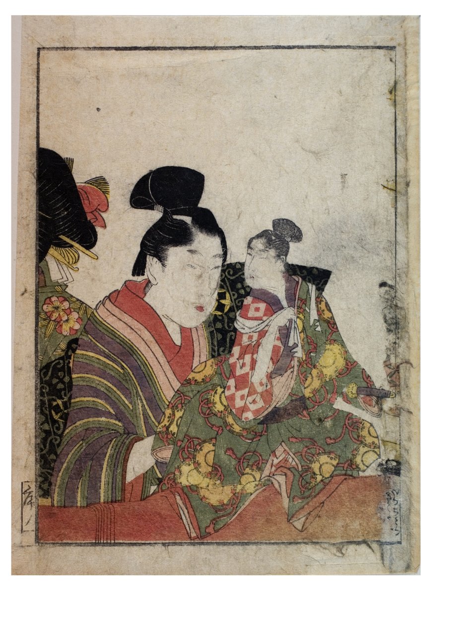 Marionetscener med mandlige og kvindelige manipulatorer, ca. 1758-1806 (træbloktryk på papir) af Kitagawa Utamaro