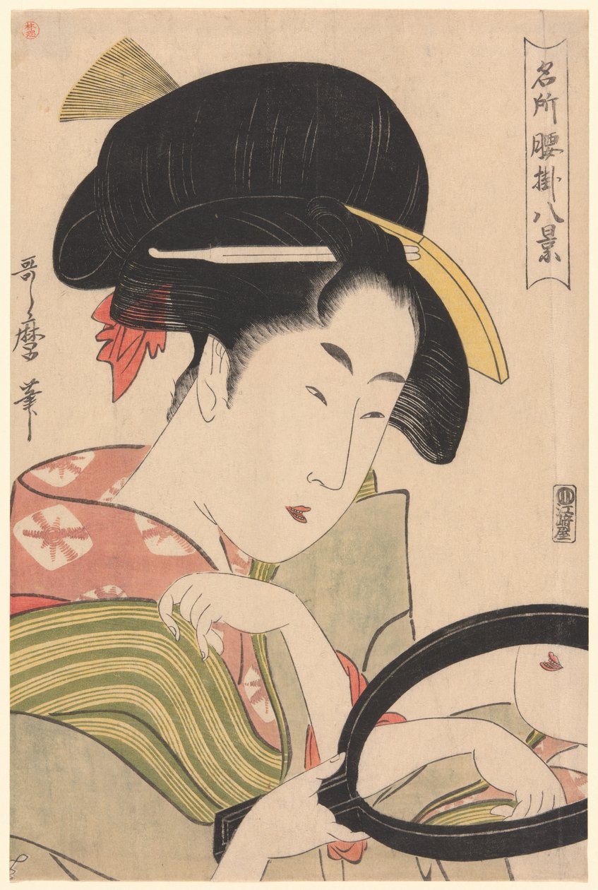 Mirror, fra serien "Eight Views of Tea-stalls in Celebrated Places" ("Meisho koshikake hakkei") af Kitagawa Utamaro