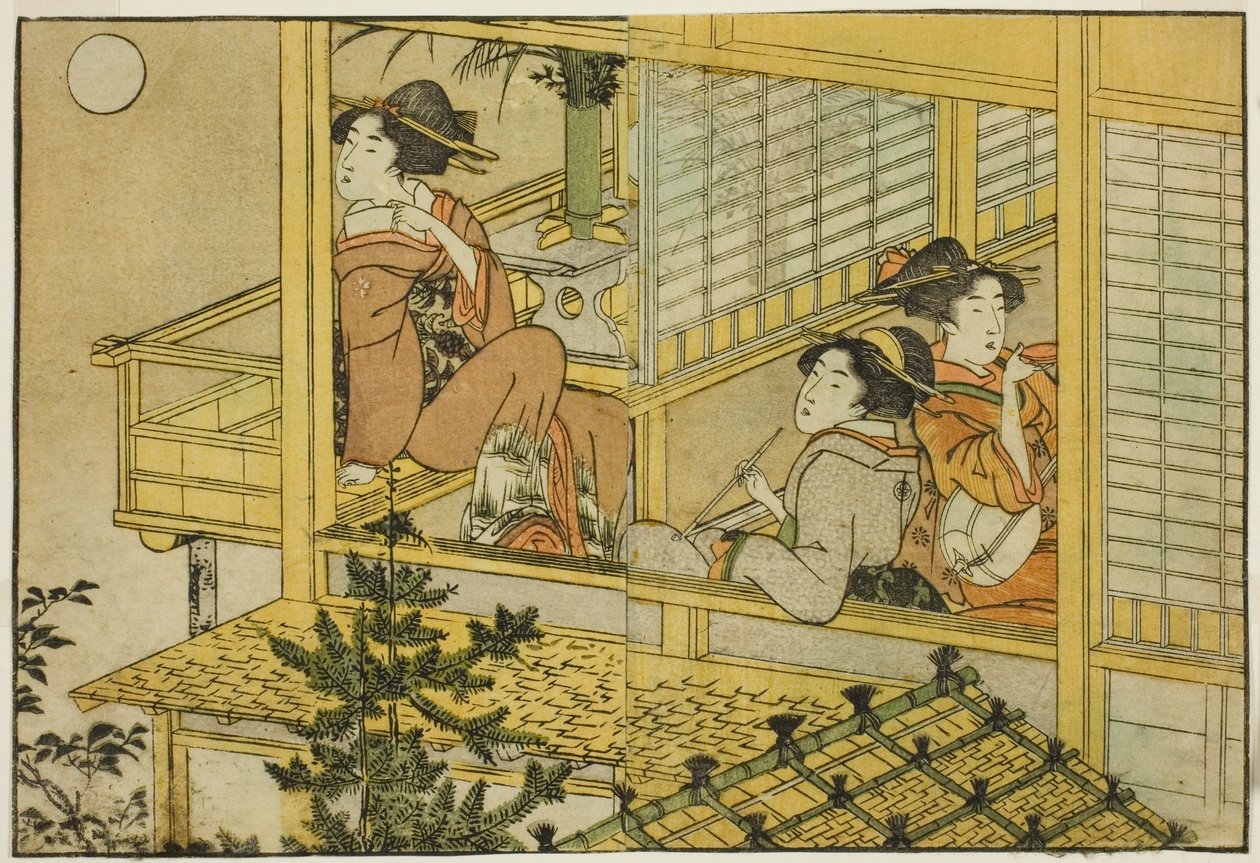 Moon-Viewing Party, fra den illustrerede bog "Picture Book: Flowers of the Four Seasons (Ehon shiki no hana)," vol. 2 af Kitagawa Utamaro