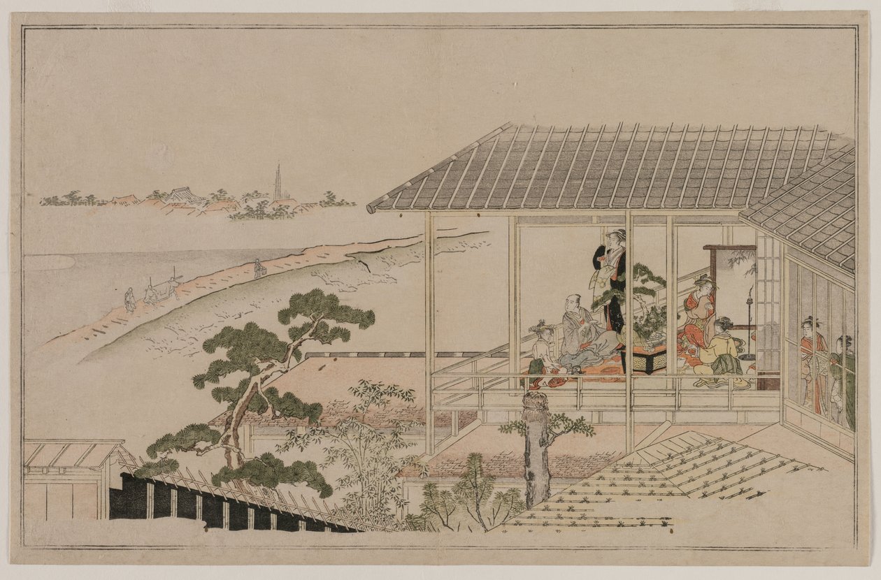 Måneopgang over Nihon-dæmningen og Yoshiwara af Kitagawa Utamaro