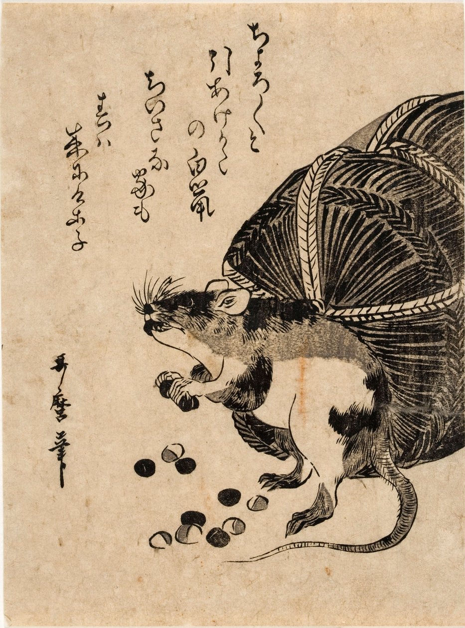 Mus med en sæk ris af Kitagawa Utamaro