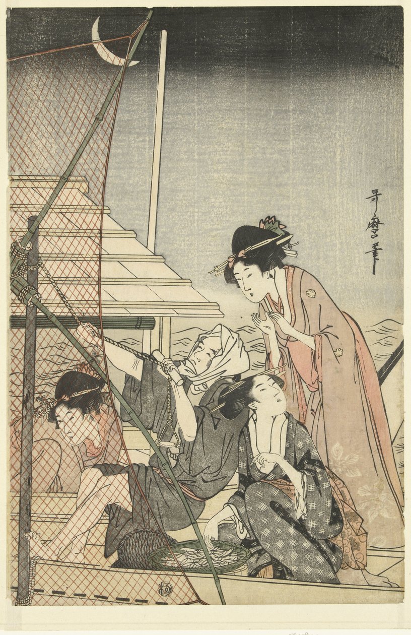 Natligt fiskeri af Kitagawa Utamaro