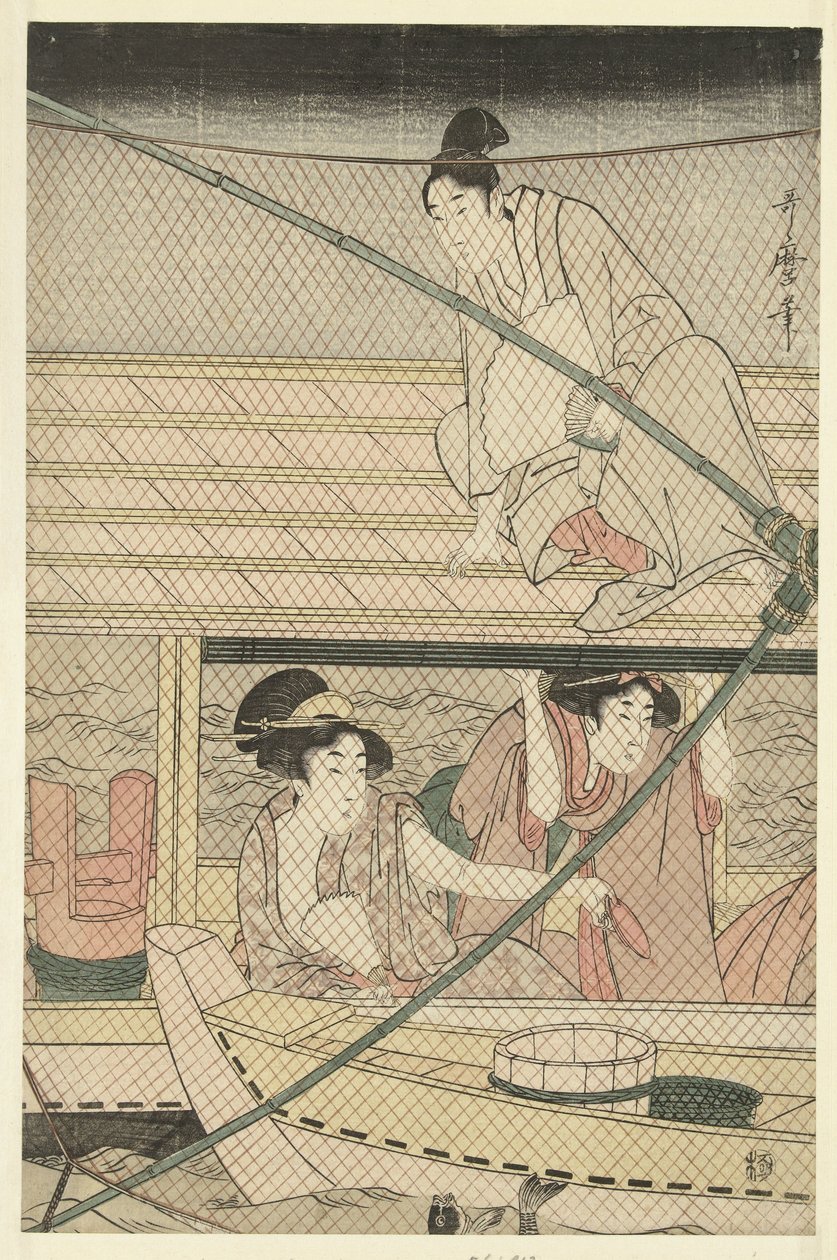 Natligt fiskeri af Kitagawa Utamaro