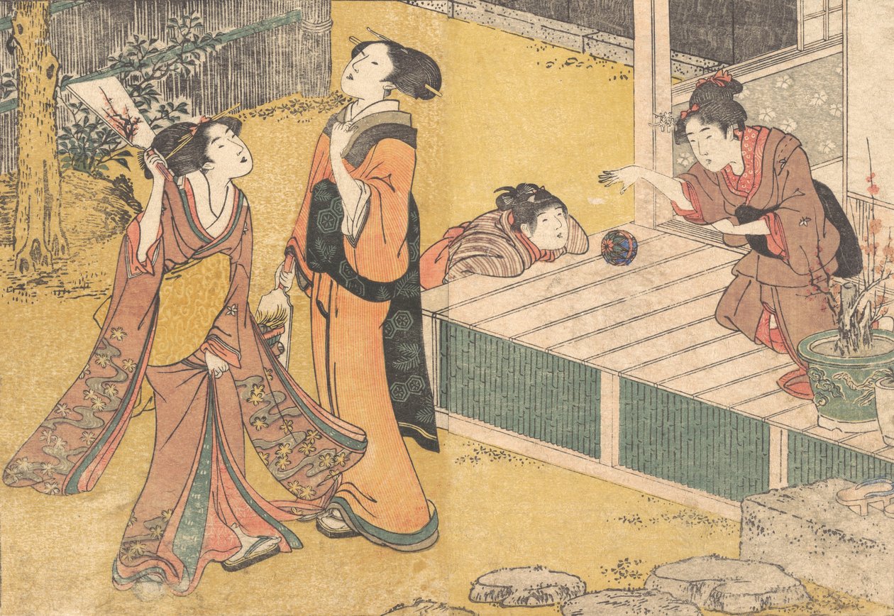 Nytårsspil, fra den trykte bog Flowers of the Four Seasons Shiki no hana, 1801. af Kitagawa Utamaro