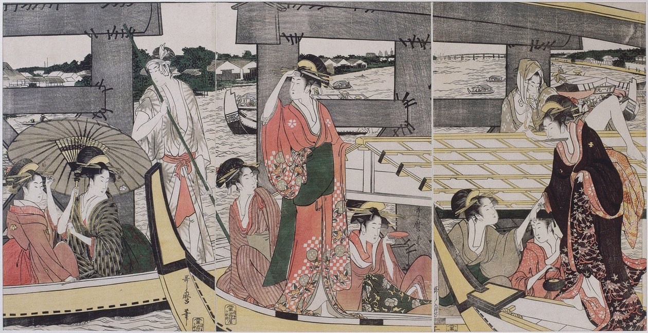 På toppen og under Ryogoku Bridge, ca. 1796 af Kitagawa Utamaro