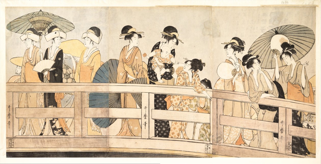 På toppen og under Ryogoku-broen, ca. 1800 af Kitagawa Utamaro