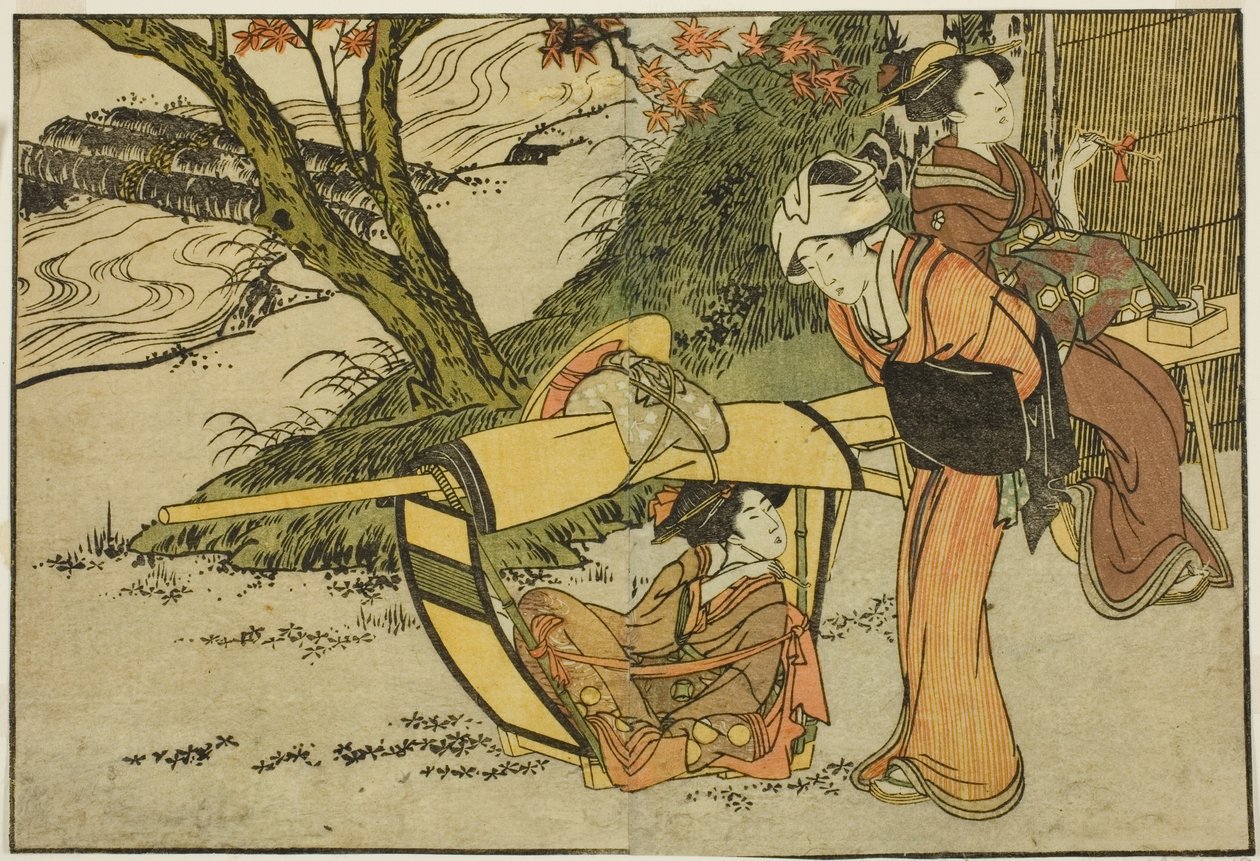 Udflugt for at se ahorn i efteråret, fra den illustrerede bog "Picture Book: Flowers of the Four Seasons (Ehon shiki no hana)," vol. 2 af Kitagawa Utamaro