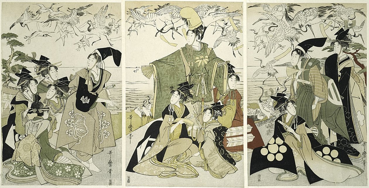 Parodi på Minamoto no Yoritomo Sjælden ny gc Ranes At Yuigahama af Kitagawa Utamaro