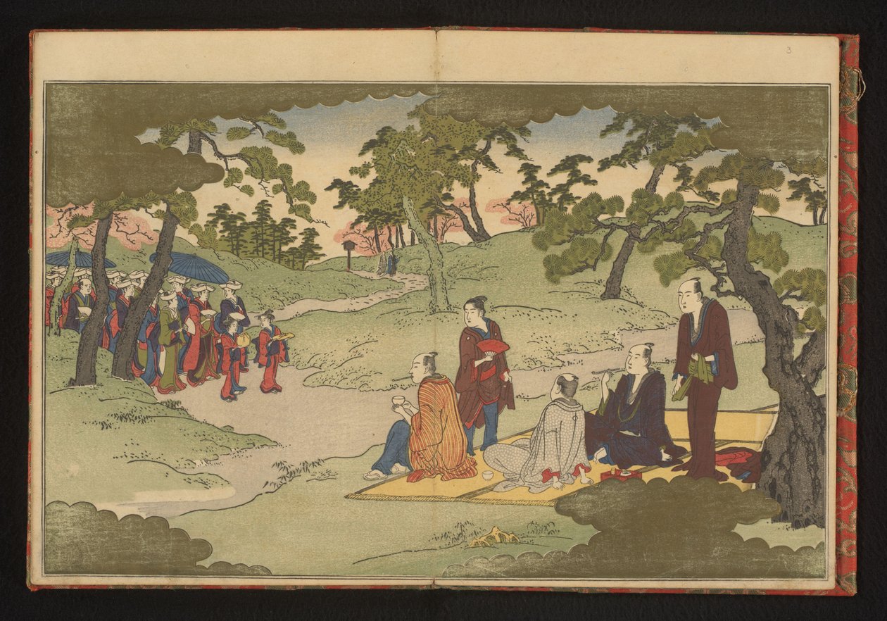 Picnic og nyder te i bakkerne ved Ueno, Edo af Kitagawa Utamaro