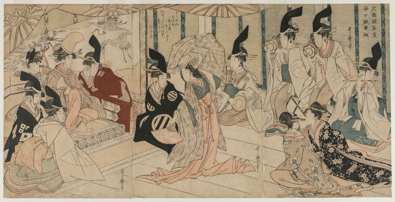 Scene tilpasset fra stykket The Treasury of Loyal Retainers (Chushingura) af Kitagawa Utamaro