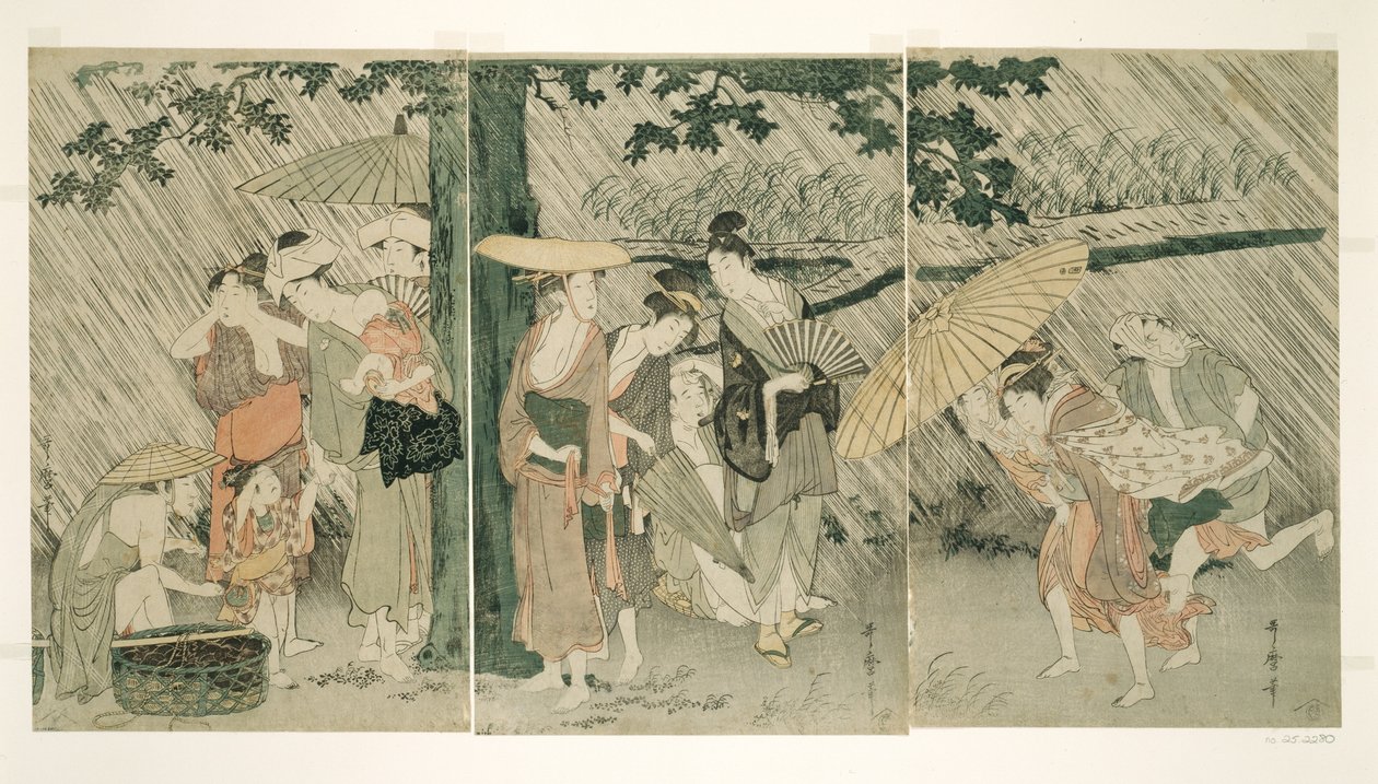 Beskyttelse mod et pludseligt regnskyl af Kitagawa Utamaro