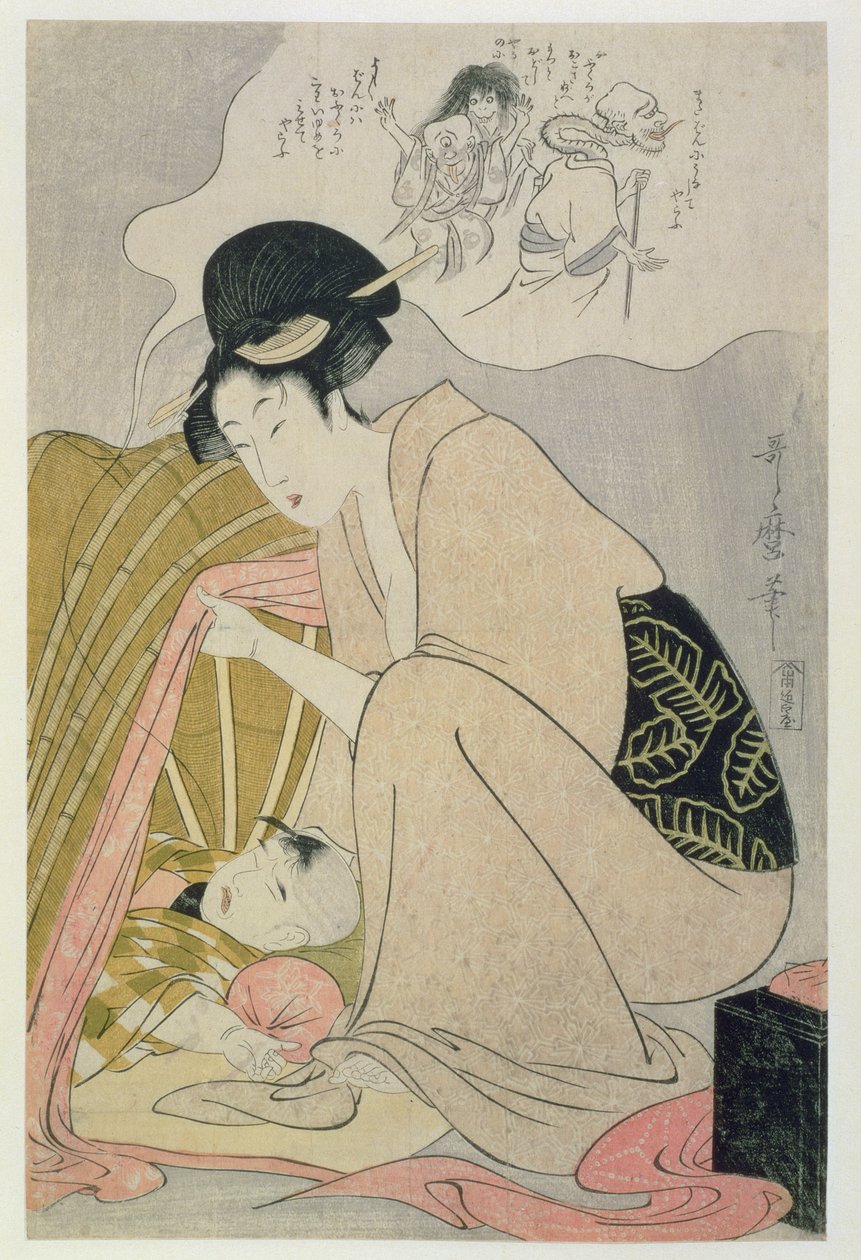 T H Riches 1913. Barn der har et mareridt, ca. 1801 (træbloktryk) af Kitagawa Utamaro