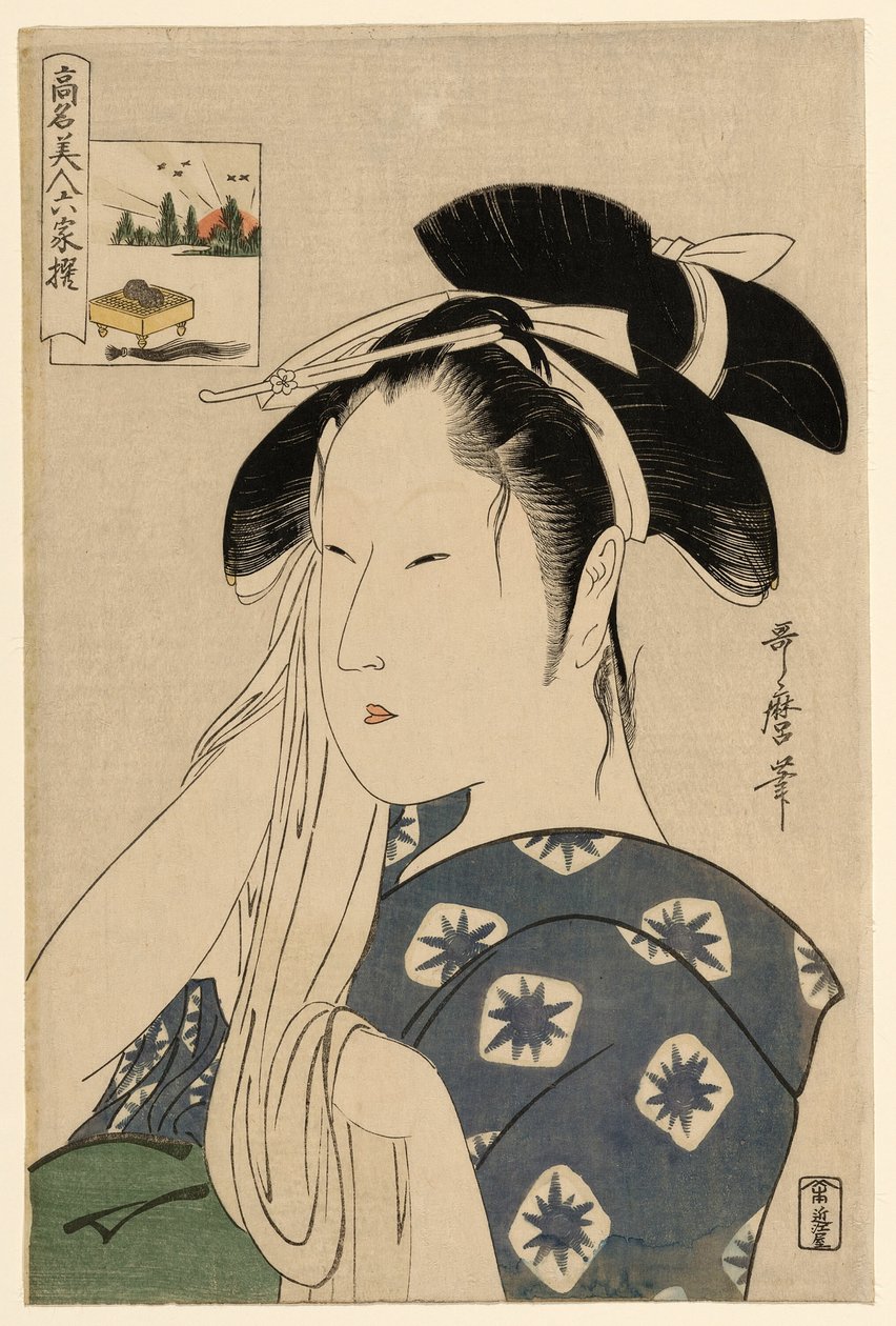 Asahiya-enken, fra serien "Kendte skønheder sammenlignet med de seks udødelige digtere" ("Komei bijin rokkasen") af Kitagawa Utamaro