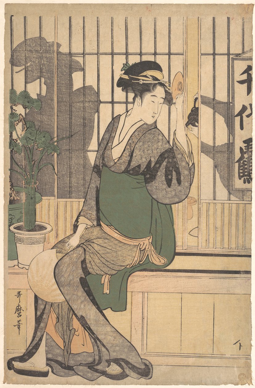 The Chiyozuru Teahouse Shadows on the Shoji, 1790s af Kitagawa Utamaro