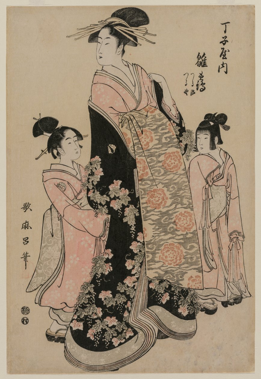 Skolen r Hand-san Hinazuru fra Cho Toki og med sin himmelske platform ts Tsuruji plan d Tsuru no c. 1794. af Kitagawa Utamaro