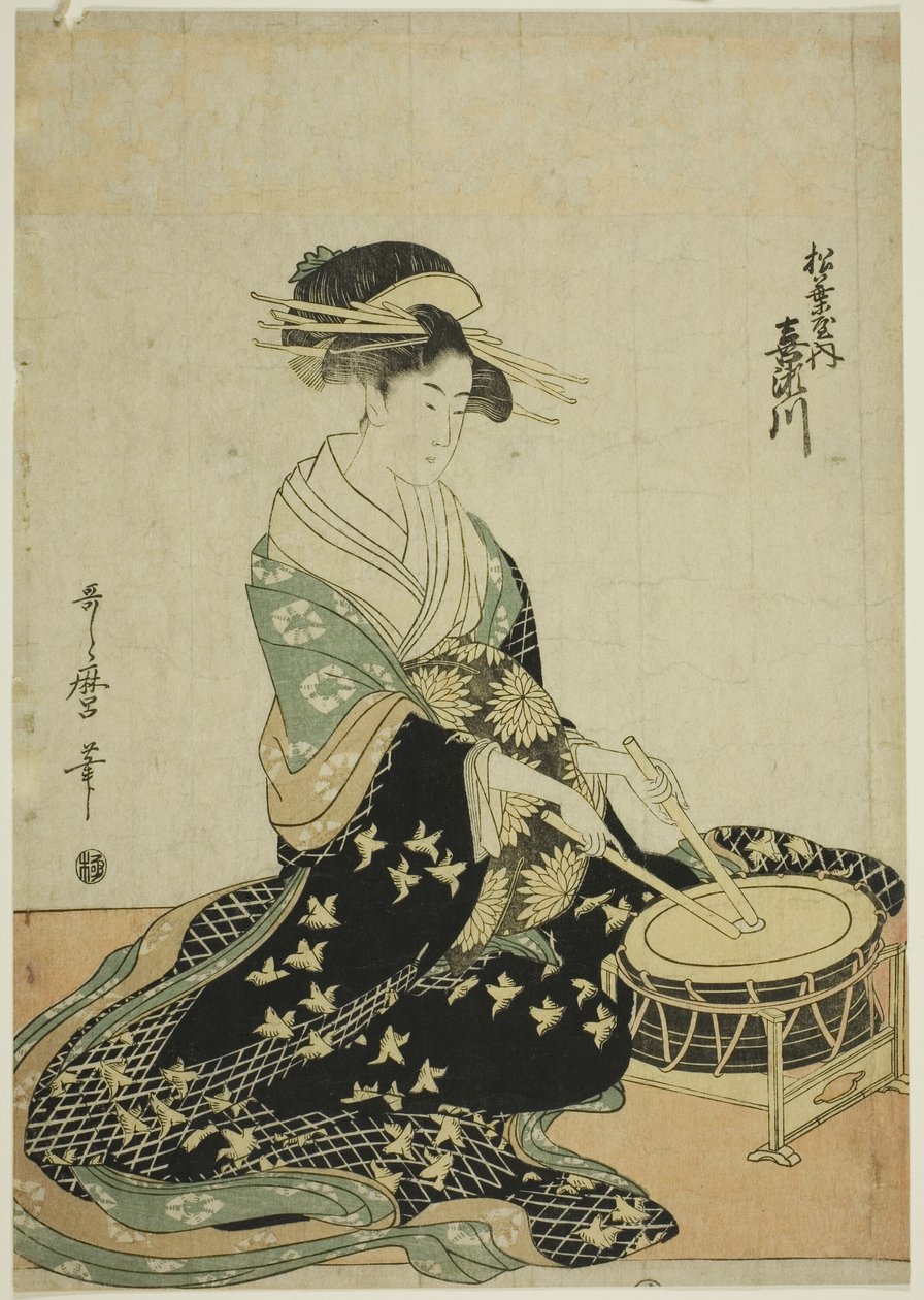 Courtesan Kisegawa fra Matsubaya, fra en unavngiven serie af kurtisaner fra Matsubaya som fem musikere af Kitagawa Utamaro