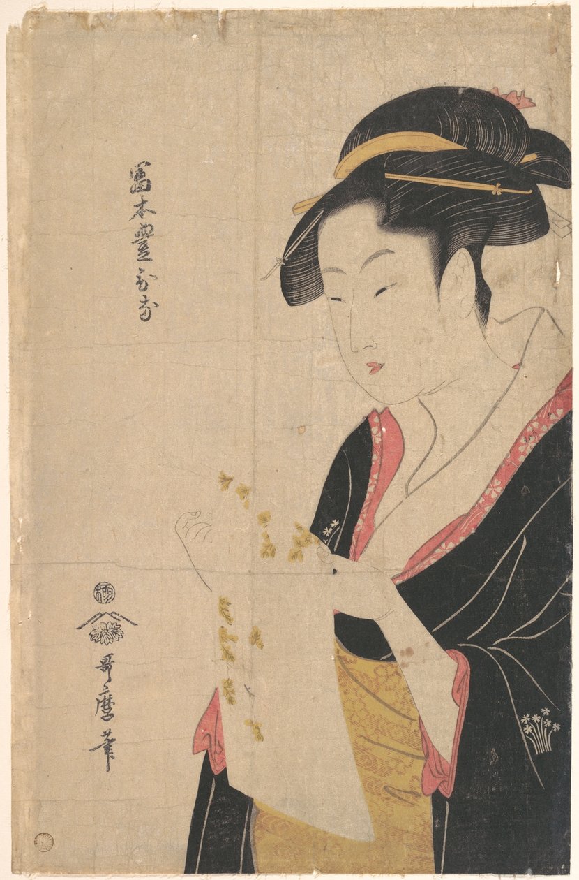 Fru Tomimoto Toyohina læser et brev af Kitagawa Utamaro