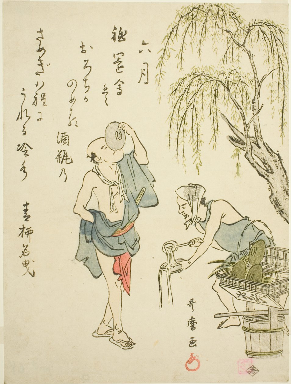 Den sjette måned (Rokugatsu), fra en række uden titel af genrescener i de tolv måneder, med kyoka-digte af Kitagawa Utamaro