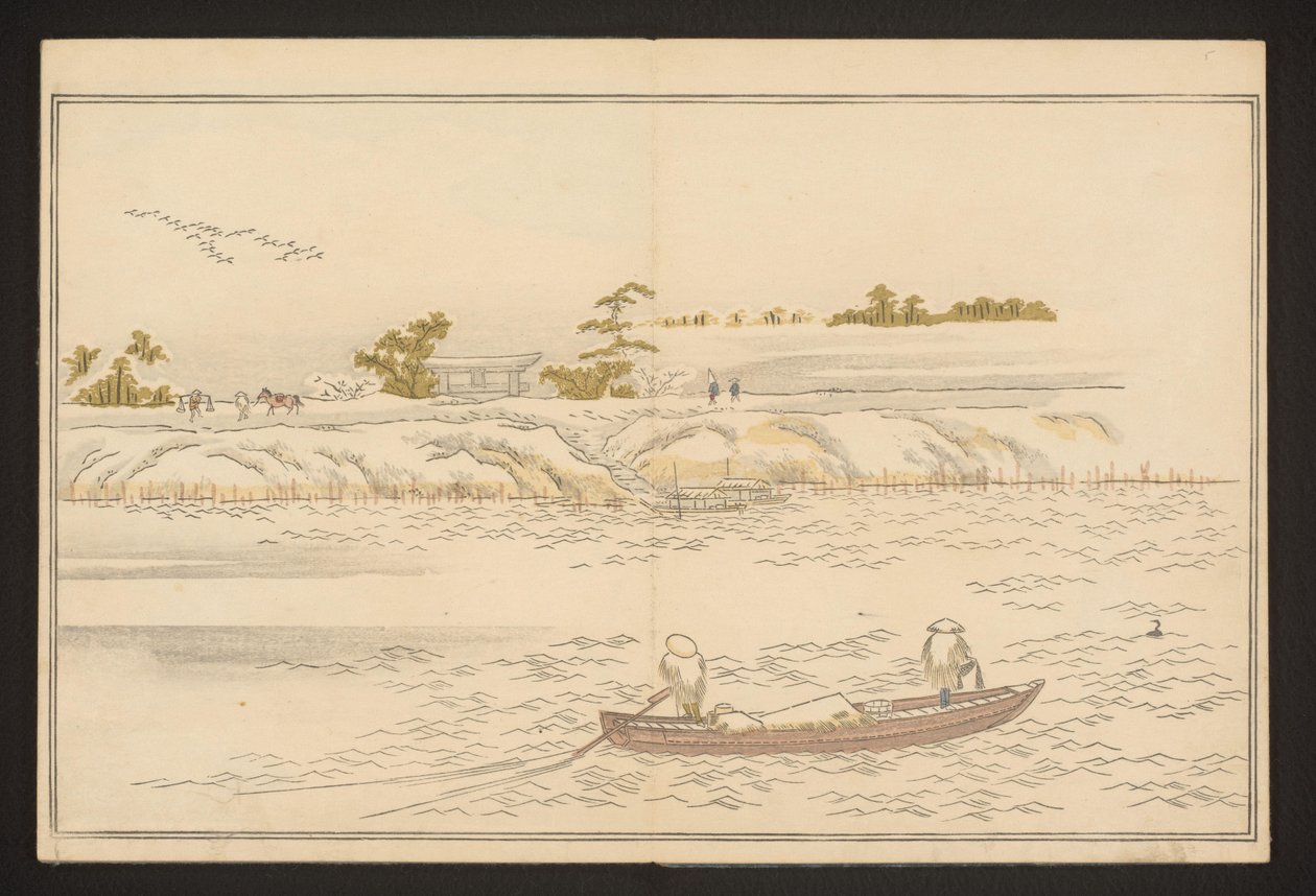 Bredden af Sumida-floden i sne af Kitagawa Utamaro