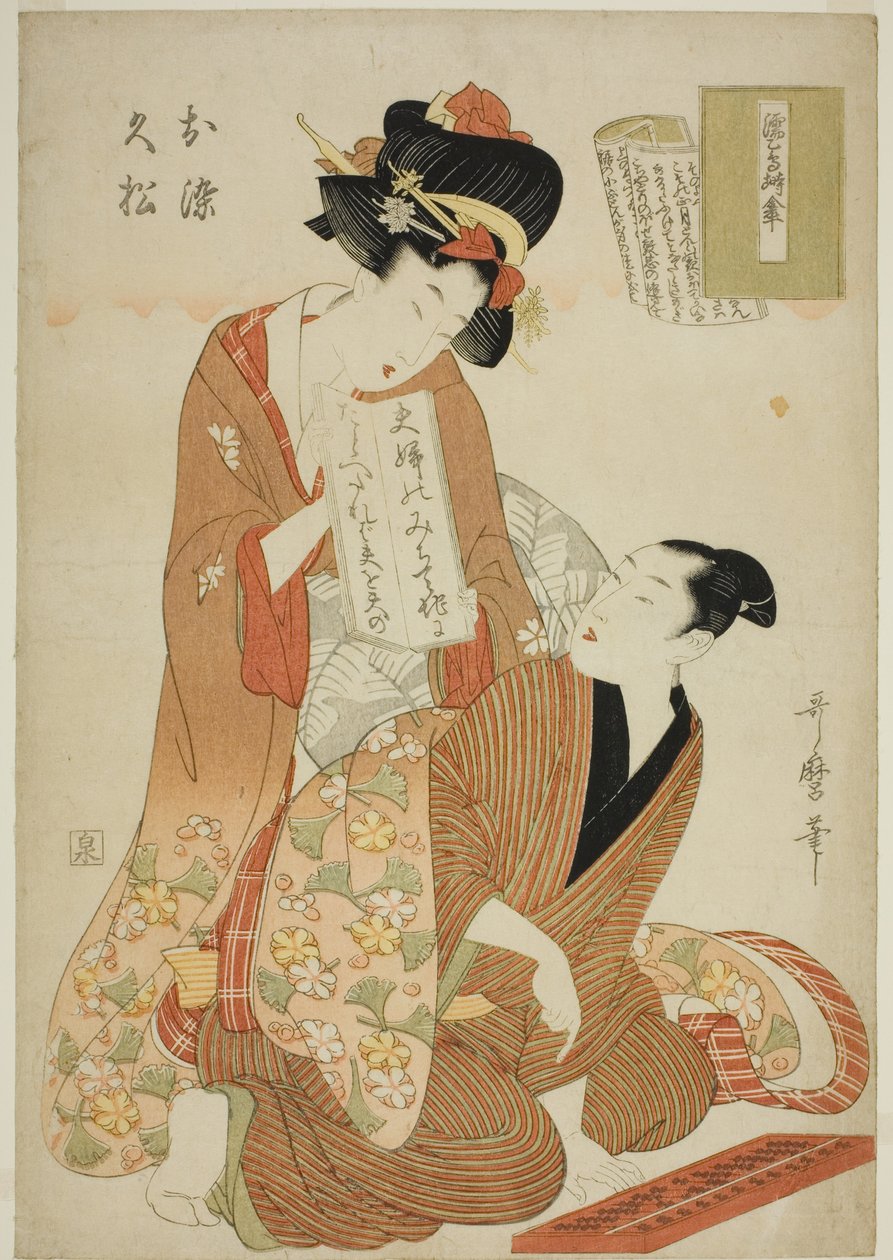 Te Tokoro Ruri, Wet Swallow Negura Kara Paraply, fra Te-seriens Tokoro Ruri B Letch (Onna Rully Book) (Wet Swallow Negura Kara Paraply, sen, Hisamatsu) af Kitagawa Utamaro