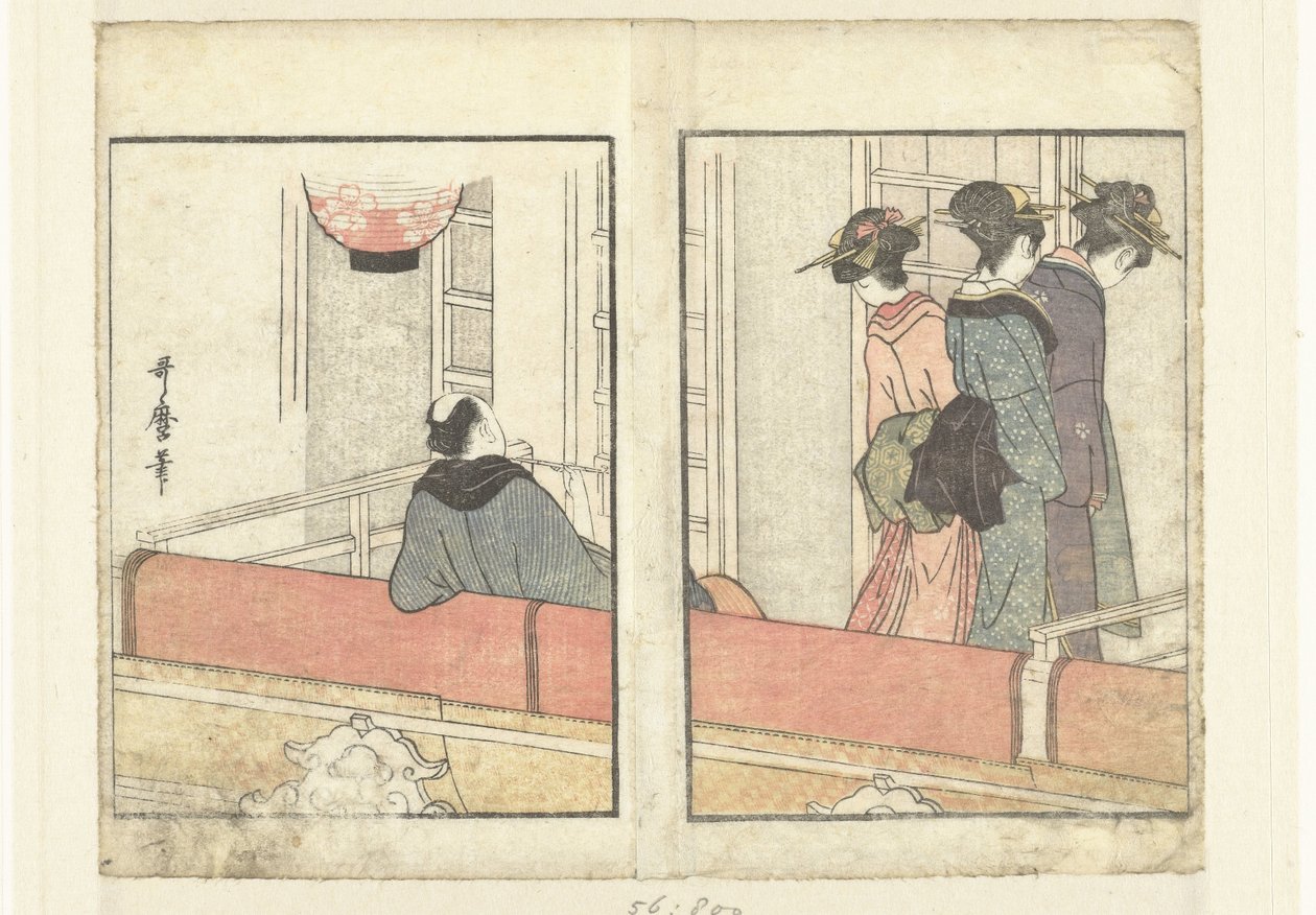 Teater lodge Et kig bag kulisserne på skuespillerne (serietitel) Yakusha gakuya tsu (serietitel) af Kitagawa Utamaro