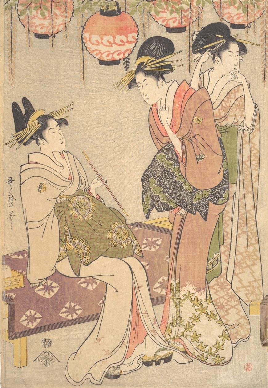 Tre kurtisaner, slutningen af det 18.-begyndelsen af det 19. århundrede. af Kitagawa Utamaro