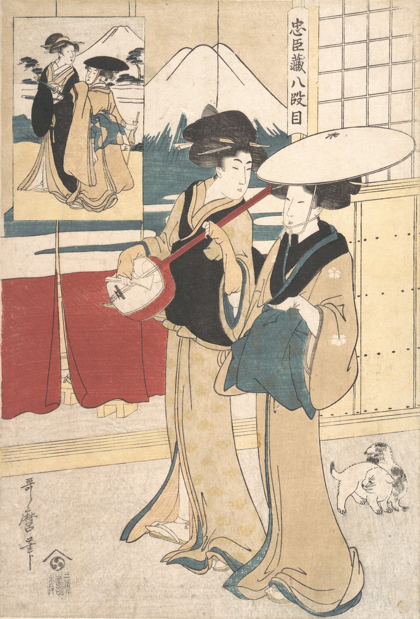 To Tori-oi, eller omrejsende kvindemusikere fra Eta-klassen, slutningen af det 18.-begyndelsen af det 19. århundrede. af Kitagawa Utamaro