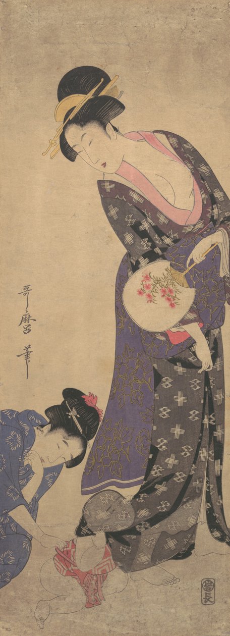 To kvinder med en baby, der leger på gulvet, ca. 1793. af Kitagawa Utamaro