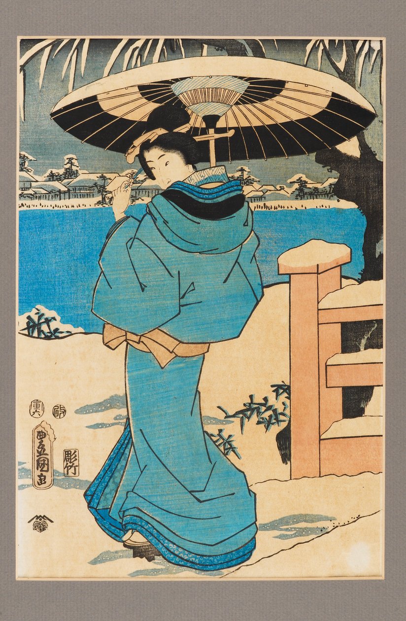 Ukiyo -e Print - En kvinde, der holder en kam, C19th Century af Kitagawa Utamaro