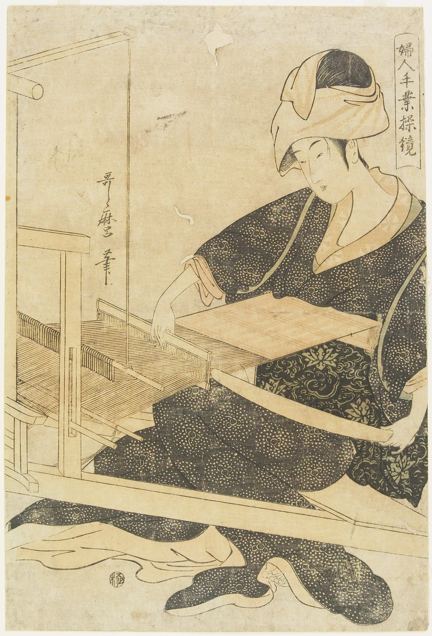 Vævning på en væv af Kitagawa Utamaro