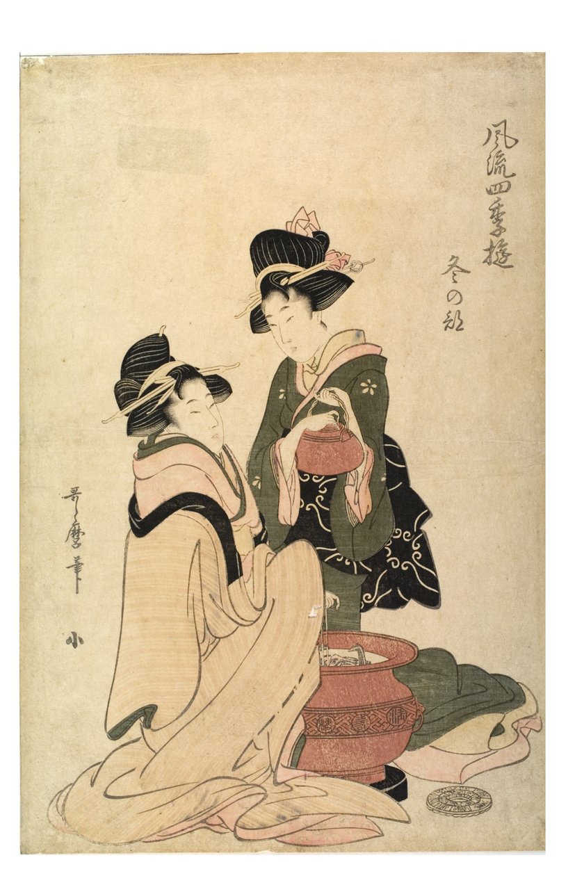 Winter fra serien Elegant Pleasures of the Four Seasons, ca. 1758-1806 (træbloktryk på papir) af Kitagawa Utamaro